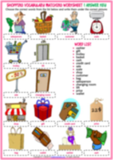 Solution Shopping Vocabulary Esl Matching Exercise Worksheets For Kids