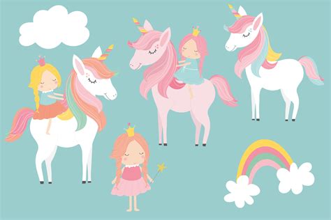 Princess And Unicorn Clipart 252955 Illustrations Design Bundles