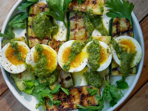 Avocado Chimichurri With Soft Boiled Eggs Grilled Zucchini Dining