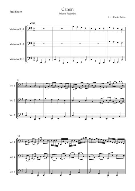 Canon Johann Pachelbel Wedding Reduced Version For Cello Trio Arr Fabio Britto By Johann