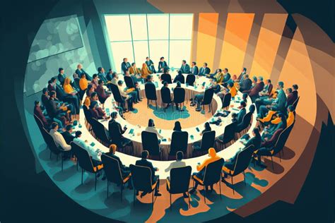 Round Table Discussion At Business Conference Stock Illustration