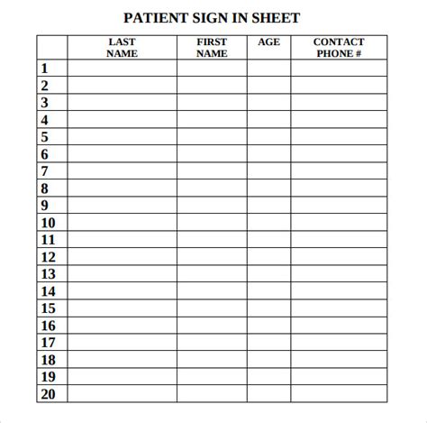 Printable Sign In Sheets For Doctors Office