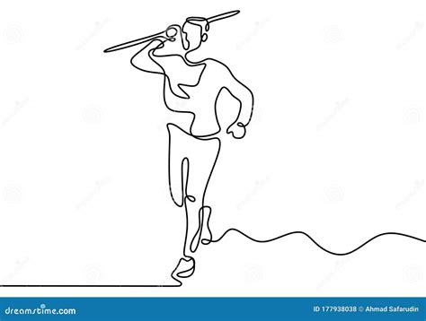 Continuous Line Drawing Of Javelin Athlete Young Sporty Man Exercise