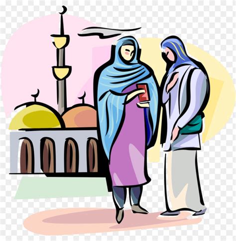 Vector Illustration Of Arab Women Wear Hijab Veil Traditionally