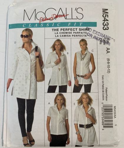 Mccall S Shirt Blouse Tunic Top Button Front Sewing Pattern Uncut