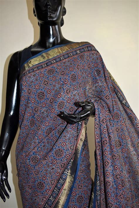 Ajrakh Print In Indigo Sutrakaar Celebrating Handloom Sarees