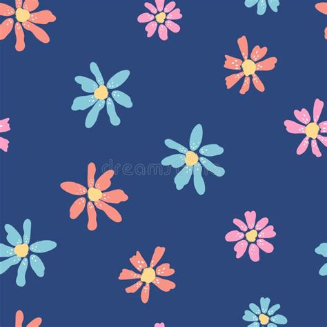 Cute Hand Drawn Floral Seamless Pattern Lovely Daisies On Colorful