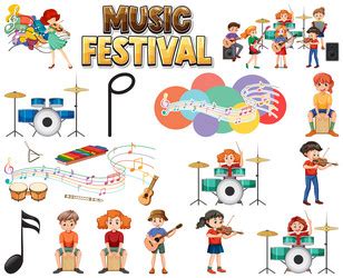 Kids musical instruments and music symbols set Vector Image