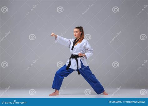 The Karate Girl With Black Belt Stock Image Image Of Belt Kata 66558017