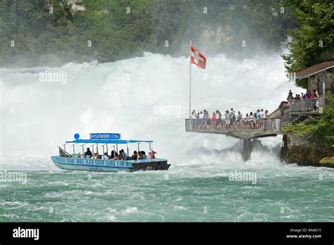 Boat and observation deck, Rheinfall, Canton of Schaffhausen ...