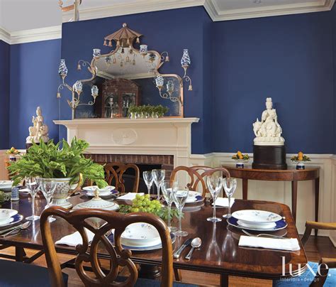 Traditional Blue Dining Room With Wainscoting Luxe Interiors Design