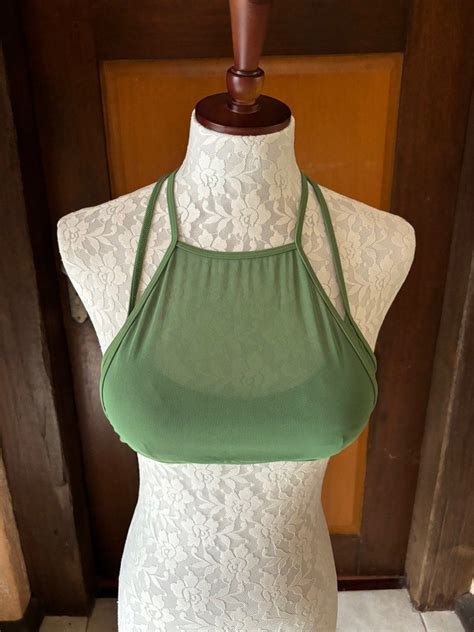 Aerie Green Sheer Halter Criss Cross Back Bikini Top Women S Fashion