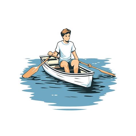 Homem Remando Em Um Barco Na Gua Ilustra O Vetorial Vetor Premium