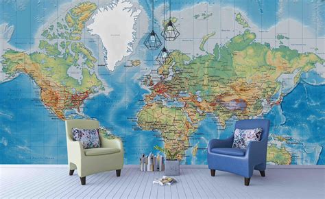 World Mural Map Blue Ocean Giant World Map Images