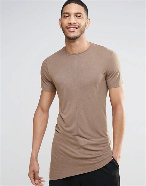 Asos Super Longline Muscle T Shirt In Waffle With Pointed Hem In Brown