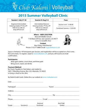 Fillable Online Volleyball Clinic V Bclubkalanibbcomb Fax Email