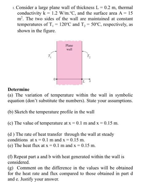 Solved L Consider A Large Plane Wall Of Thickness L 02