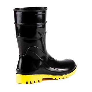 Bota Pvc Borracha Cano Curto Preta Solado Amarelo Acquaflex Bracol