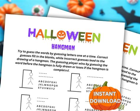 Printable Halloween Hangman Halloween Activity for Kids and Adults ...