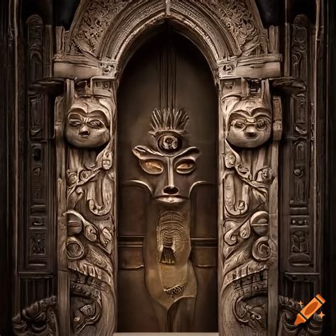 Engraved African Gods And Masks On A Baroque Door On Craiyon