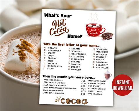 What S Your Hot Cocoa Name Game NAME TAGS SIGN Hot Cocoa Bar Decor