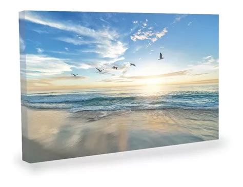 Quadro Decorativo Gaivotas Na Praia E Sol 70x50 Sala Quarto