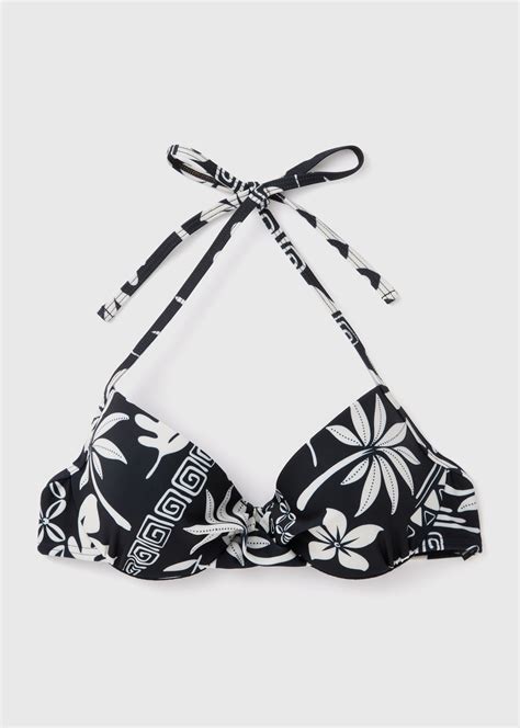 Black Cream Tile Print Underwire Bikini Top Matalan