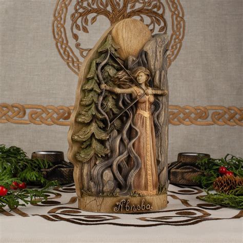 Abnoba Wooden Goddess Statue Ancient Germanic Nature Symbol Art