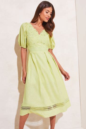 Buy Lipsy Green Puff Sleeve V Neck Lace Artwork Skater Dress From Next