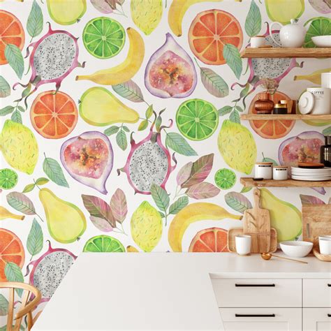 Watercolor Style Exotic Fruits Pattern Illustration Wallpaper, Juicy Delightful Fresh Fruit Peel ...