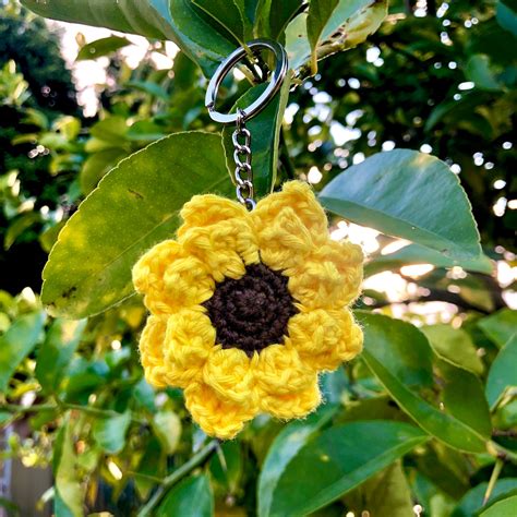 Crochet Sunflower Keychain Etsy