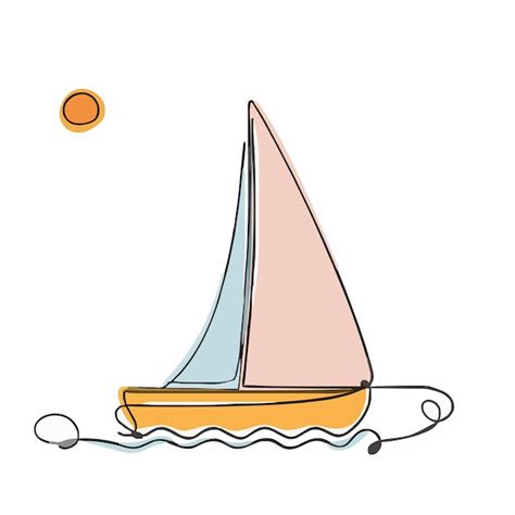 Un Dibujo De Un Velero Con Una Bola Naranja Redonda En La Parte