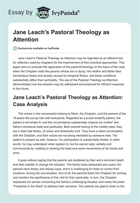 Jane Leachs Pastoral Theology As Attention 3105 Words Essay Example