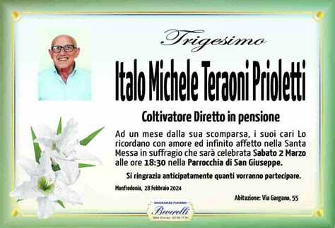 Funerali E Annunci Funebri A Manfredonia Italo Michele Teraoni