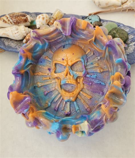 Rainbow Of Color Flaming Burning Resin Skull Ashtray Or Etsy