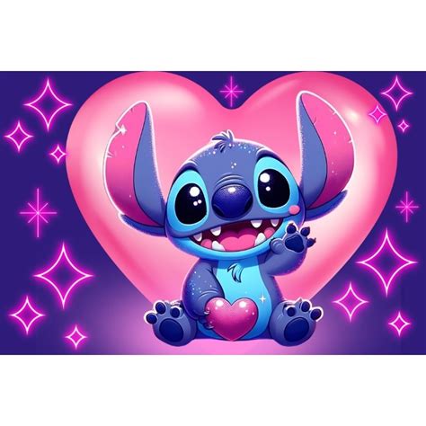 Coração Rosa Stitch Png - Painel Stitch coração rosa retangular de lona para decoração de festa ...