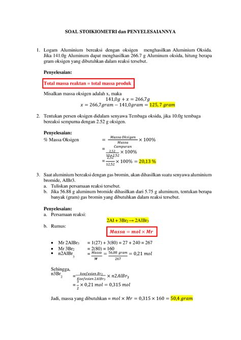 Makalah Kimia Dasar Total Massa Reaktan Total Massa Produk Soal Stoikiometri Dan