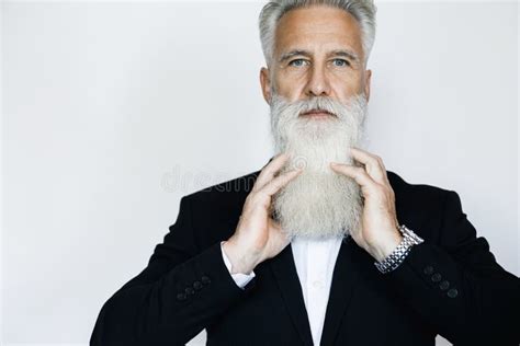 Handsome Old Man Classic Suit Posing Studio Stock Photos Free