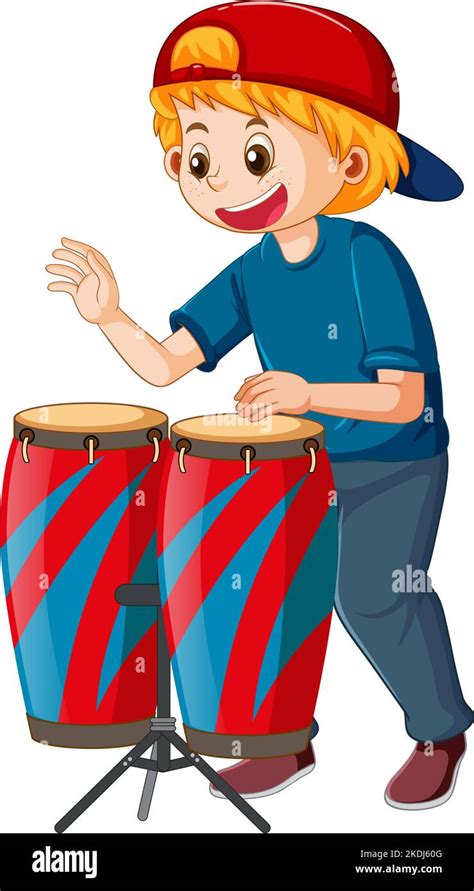 A Boy Playing Conga Drum Musical Instrument Illustration Stock Vector