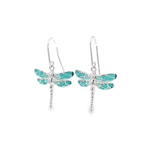 Silver Turquoise Enamel Dragonfly Earrings Troy O Brien Fine Jewellery