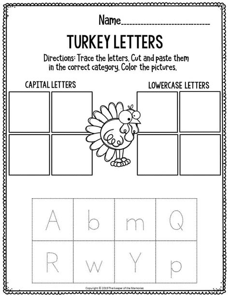 Printabe Literacy Thanksgiving Preschool Worksheets Turkey Letters