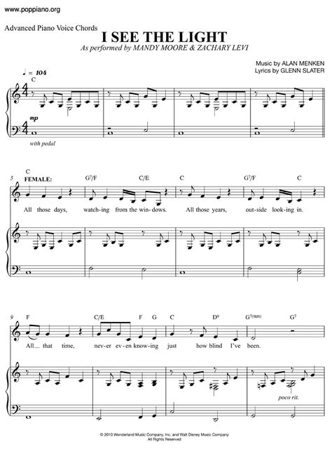 Alan Menken Tangled I See The Light Sheet Music Pdf Free Score