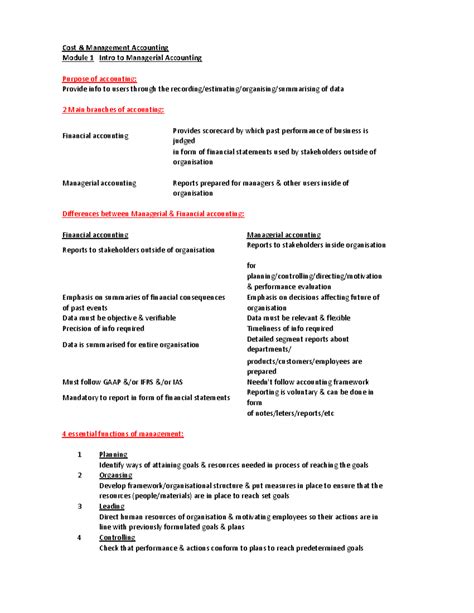 CMGT Module 1 Summary Cost And Management Accounting Cost