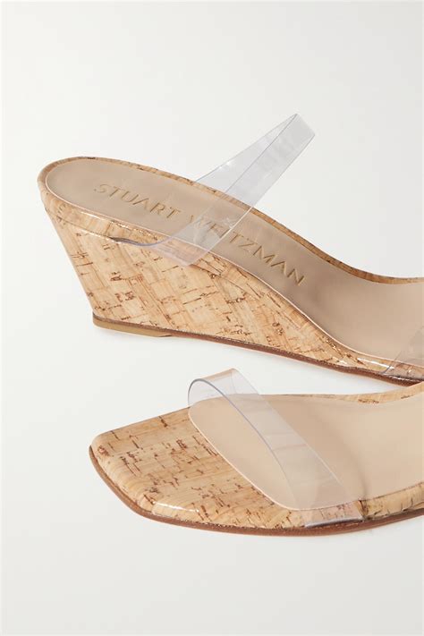 Stuart Weitzman Aleena Pvc Wedge Sandals In Clear Pvc Cork ModeSens