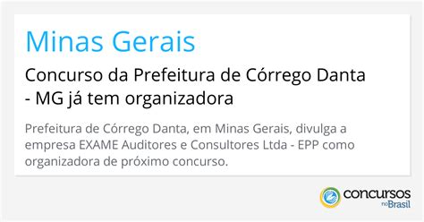 Concurso Da Prefeitura De Córrego Danta Mg Já Tem Organizadora