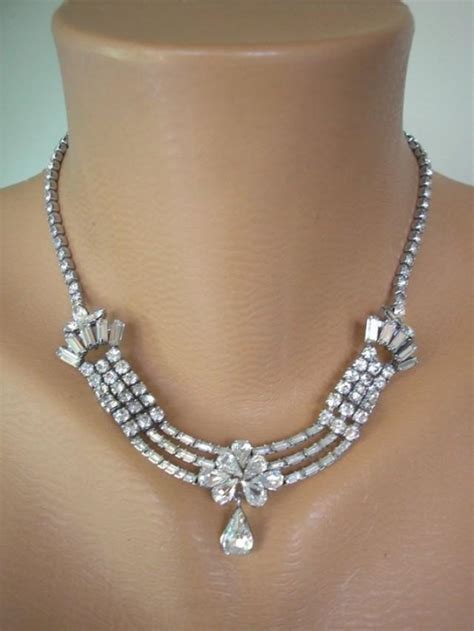 Vintage Rhinestone Necklace Ice Crystal Choker Baguette Rhinestones