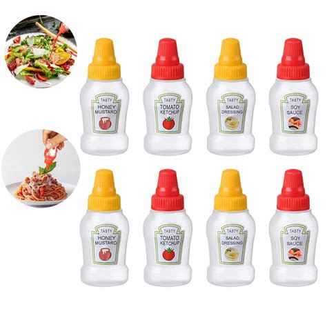 4 8pcs Mini Condiment Squeeze Bottles 25ml Honey Ketchup Soy Sauce