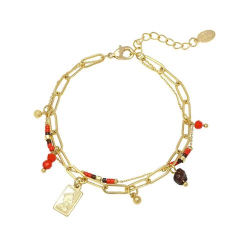 Yehwang Armband Schakel Rood Goud Bol