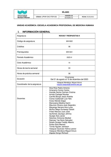 Silabo Ny R II 2023 2 Noxas 2 CDIGO UPNW GAC FOR VERSIN 02