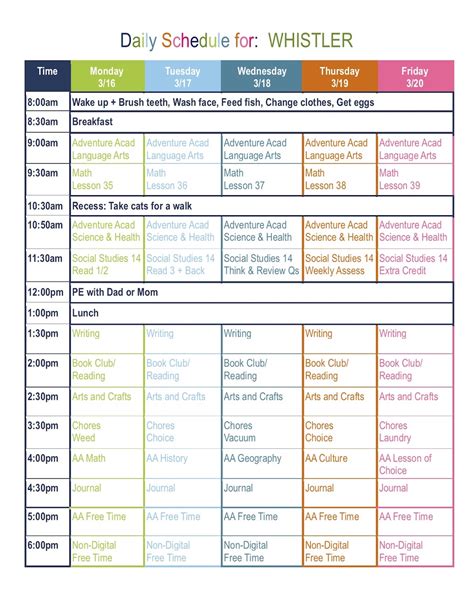 Free 4th Grade Daily Homeschool Schedule Template